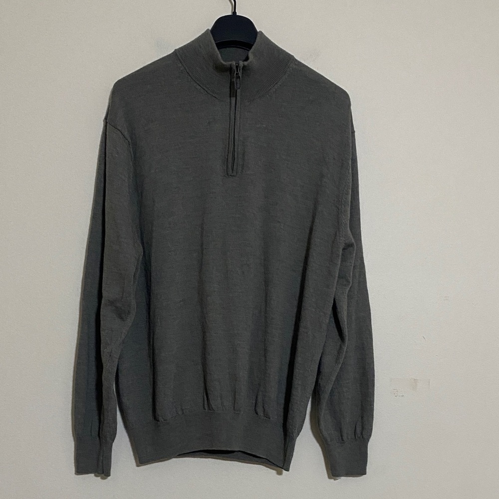 Jos’ A bank Men's Gray Half-Zip Sweater wool XL office casual cozy soft green